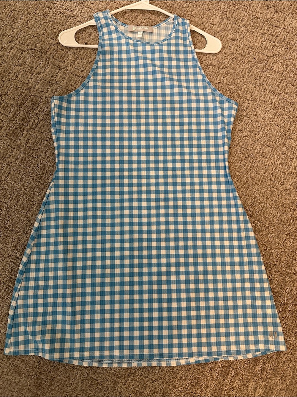 EleVen by Venus Williams Blue and White Gingham Sleeveless Dress